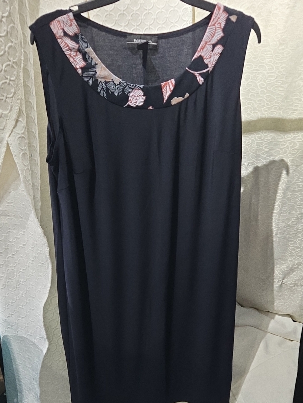R&M Richards Black Midi Dress with Floral Trim Neckline